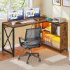 imageYITAHOME Small Computer Desk with Storage Shelves 55quot L Shaped Desk with Power Outlets ampamp LED Lights Coner Home Office Desk for Small Space Rustic BrownRustic Brown