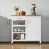 imageYITAHOME Small Solid Wood Top Kitchen Island Cart on Wheels with Storage Rolling Portable Dining Room Serving Utility Carts Mobile Movable with 3 Drawers Cabinet Dark Brown413W White