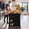 imageYITAHOME Small Solid Wood Top Kitchen Island Cart on Wheels with Storage Rolling Portable Dining Room Serving Utility Carts Mobile Movable with 3 Drawers Cabinet Dark Brown267W Black