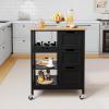 imageYITAHOME Small Solid Wood Top Kitchen Island Cart on Wheels with Storage Rolling Portable Dining Room Serving Utility Carts Mobile Movable with 3 Drawers Cabinet Dark Brown267W Black