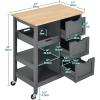imageYITAHOME Small Solid Wood Top Kitchen Island Cart on Wheels with Storage Rolling Portable Dining Room Serving Utility Carts Mobile Movable with 3 Drawers Cabinet Dark Brown267W Gray