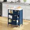 imageYITAHOME Small Solid Wood Top Kitchen Island Cart on Wheels with Storage Rolling Portable Dining Room Serving Utility Carts Mobile Movable with 3 Drawers Cabinet Dark Brown267W Blue