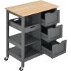 imageYITAHOME Small Solid Wood Top Kitchen Island Cart on Wheels with Storage Rolling Portable Dining Room Serving Utility Carts Mobile Movable with 3 Drawers Cabinet Dark Brown267W Gray