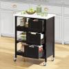 imageYITAHOME Small Solid Wood Top Kitchen Island Cart on Wheels with Storage Rolling Portable Dining Room Serving Utility Carts Mobile Movable with 3 Drawers Cabinet Dark Brown267W Dark Brown