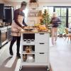 imageYITAHOME Small Solid Wood Top Kitchen Island Cart on Wheels with Storage Rolling Portable Dining Room Serving Utility Carts Mobile Movable with 3 Drawers Cabinet Dark Brown267W White