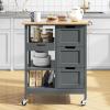 imageYITAHOME Small Solid Wood Top Kitchen Island Cart on Wheels with Storage Rolling Portable Dining Room Serving Utility Carts Mobile Movable with 3 Drawers Cabinet Dark Brown267W Gray