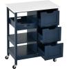 imageYITAHOME Small Solid Wood Top Kitchen Island Cart on Wheels with Storage Rolling Portable Dining Room Serving Utility Carts Mobile Movable with 3 Drawers Cabinet Dark Brown267W Blue