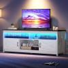 imageYITAHOME TV Stand for 6555 Inch Television Farmhouse Entertainment Center Television Stand with Power Outlets and Open Shelf Media Console TV Cabinet for Living Room WhiteBlackWhiteBlack