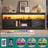 imageYITAHOME TV Stand for 6555 Inch Television Farmhouse Entertainment Center Television Stand with Power Outlets and Open Shelf Media Console TV Cabinet for Living Room WhiteBlackDark Grey