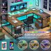 imageYITAHOME U Shaped Desk with Power Outlets ampamp LED Lights 79quot Reversible L Shaped Desk with Drawers Corner Computer Desk Office Desk with Monitor Stand ampamp Storage Shelves BlackRustic Brown