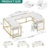 imageYITAHOME U Shaped Desk with Power Outlets ampamp LED Lights 79quot Reversible L Shaped Desk with Drawers Corner Computer Desk Office Desk with Monitor Stand ampamp Storage Shelves BlackWhite  Gold