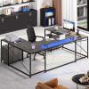imageYITAHOME U Shaped Desk with Power Outlets ampamp LED Lights 79quot Reversible L Shaped Desk with Drawers Corner Computer Desk Office Desk with Monitor Stand ampamp Storage Shelves BlackGrey