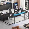 imageYITAHOME U Shaped Desk with Power Outlets ampamp LED Lights 79quot Reversible L Shaped Desk with Drawers Corner Computer Desk Office Desk with Monitor Stand ampamp Storage Shelves BlackBlack
