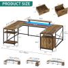 imageYITAHOME U Shaped Desk with Power Outlets ampamp LED Lights 79quot Reversible L Shaped Desk with Drawers Corner Computer Desk Office Desk with Monitor Stand ampamp Storage Shelves BlackRustic Brown