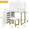 imageYITAHOME Vanity Desk Set L Makeup Vanity with Mirror and Lights 3 Lighting Modes 48quot Large Dressing Table with 5 Tempered Glass Drawers with Open Storage Shelves Vanity Table White UpgradedWhite