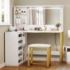 imageYITAHOME Vanity Desk Set L Makeup Vanity with Mirror and Lights 3 Lighting Modes 48quot Large Dressing Table with 5 Tempered Glass Drawers with Open Storage Shelves Vanity Table White UpgradedWhite