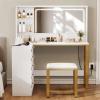 imageYITAHOME Vanity Desk Set L Makeup Vanity with Mirror and Lights 3 Lighting Modes 48quot Large Dressing Table with 5 Tempered Glass Drawers with Open Storage Shelves Vanity Table White UpgradedWhite