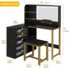 imageYITAHOME Vanity Desk Set L Makeup Vanity with Mirror and Lights 3 Lighting Modes 48quot Large Dressing Table with 5 Tempered Glass Drawers with Open Storage Shelves Vanity Table White UpgradedBlack