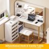 imageYITAHOME Vanity Desk Set L Makeup Vanity with Mirror and Lights 3 Lighting Modes 48quot Large Dressing Table with 5 Tempered Glass Drawers with Open Storage Shelves Vanity Table White UpgradedWhite