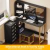 imageYITAHOME Vanity Desk Set L Makeup Vanity with Mirror and Lights 3 Lighting Modes 48quot Large Dressing Table with 5 Tempered Glass Drawers with Open Storage Shelves Vanity Table White UpgradedBlack