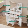 imageYITAHOME Vanity Desk Set with LED Mirror ampamp Charging Station 4Drawer Makeup Table with Light Strip and Stool Modern Dressing TableLight White