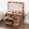 imageYITAHOME Vanity Desk Set with Lighted Mirror Makeup Vanity with Power Outlets ampamp Storage Drawers Vanity Set with StoolBrown