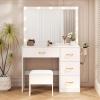imageYITAHOME Vanity Desk Set with Lighted Mirror Makeup Vanity with Power Outlets ampamp Storage Drawers Vanity Set with StoolIvory