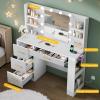 imageYITAHOME Vanity Desk with 22quot Mirror LED Lights and Power Outlet Makeup Table with 4 Drawers Adjustable 3 Lighting Colors Vanity Table with Open Storage Shelves for Bedroom Dressing Room WhiteWhite