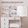 imageYITAHOME Vanity Desk with 22quot Mirror LED Lights and Power Outlet Makeup Table with 4 Drawers Adjustable 3 Lighting Colors Vanity Table with Open Storage Shelves for Bedroom Dressing Room WhiteWhite