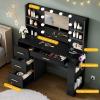 imageYITAHOME Vanity Desk with 22quot Mirror LED Lights and Power Outlet Makeup Table with 4 Drawers Adjustable 3 Lighting Colors Vanity Table with Open Storage Shelves for Bedroom Dressing Room WhiteBlack