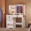 imageYITAHOME Vanity Desk with 22quot Mirror LED Lights and Power Outlet Makeup Table with 4 Drawers Adjustable 3 Lighting Colors Vanity Table with Open Storage Shelves for Bedroom Dressing Room WhiteWhite