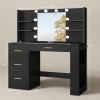 imageYITAHOME Vanity Desk with 22quot Mirror LED Lights and Power Outlet Makeup Table with 4 Drawers Adjustable 3 Lighting Colors Vanity Table with Open Storage Shelves for Bedroom Dressing Room WhiteBlack