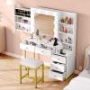 imageYITAHOME Vanity Desk with 22quot Mirror LED Lights and Power Outlet Makeup Table with 4 Drawers Adjustable 3 Lighting Colors Vanity Table with Open Storage Shelves for Bedroom Dressing Room WhiteWhite