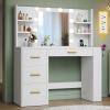 imageYITAHOME Vanity Desk with 22quot Mirror LED Lights and Power Outlet Makeup Table with 4 Drawers Adjustable 3 Lighting Colors Vanity Table with Open Storage Shelves for Bedroom Dressing Room WhiteWhite