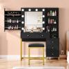 imageYITAHOME Vanity Desk with 22quot Mirror LED Lights and Power Outlet Makeup Table with 4 Drawers Adjustable 3 Lighting Colors Vanity Table with Open Storage Shelves for Bedroom Dressing Room WhiteBlack