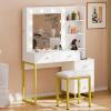 imageYITAHOME Vanity Desk with 22quot Mirror LED Lights and Power Outlet Makeup Table with 4 Drawers Adjustable 3 Lighting Colors Vanity Table with Open Storage Shelves for Bedroom Dressing Room WhiteWhite