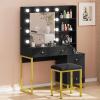 imageYITAHOME Vanity Desk with 22quot Mirror LED Lights and Power Outlet Makeup Table with 4 Drawers Adjustable 3 Lighting Colors Vanity Table with Open Storage Shelves for Bedroom Dressing Room WhiteBlack