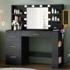 imageYITAHOME Vanity Desk with 22quot Mirror LED Lights and Power Outlet Makeup Table with 4 Drawers Adjustable 3 Lighting Colors Vanity Table with Open Storage Shelves for Bedroom Dressing Room WhiteBlack