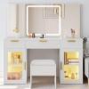 imageYITAHOME Vanity Desk with Large 35quot Mirror and LED LightsIce White