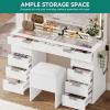 imageYITAHOME Vanity Desk with Lighted Mirror and Power Outlets Makeup Vanity Table with Stool with Hidden Storage 10 Drawers Tempered Glass Top 3 LED Colors Makeup Table Home FurnitureMilky White