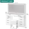 imageYITAHOME Vanity Desk with Lighted Mirror and Power Outlets Makeup Vanity Table with Stool with Hidden Storage 10 Drawers Tempered Glass Top 3 LED Colors Makeup Table Home FurnitureMilky White