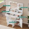 imageYITAHOME Vanity Desk with Mirror Makeup Vanity Set with Power Strip 9 Dimmable Bulbs Drawers Cabinet Shelves and Stool 3Color Adjustable Lighting Elegant Vanity for Dressing Room WhitePearl White