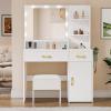 imageYITAHOME Vanity Desk with Mirror Makeup Vanity Set with Power Strip 9 Dimmable Bulbs Drawers Cabinet Shelves and Stool 3Color Adjustable Lighting Elegant Vanity for Dressing Room WhitePearl White