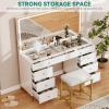 imageYITAHOME Vanity Desk with Mirror Power Outlet and 14 Lights Makeup Table with 8 Drawers 3 Lighting Colors for Bedroom and Dressing Areas WhiteWhite