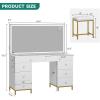 imageYITAHOME Vanity Desk with Mirror Power Outlet and 14 Lights Makeup Table with 8 Drawers 3 Lighting Colors for Bedroom and Dressing Areas WhiteWhite