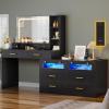 imageYITAHOME Vanity Desk with Mirror RGB LED Light and Charging Station Large 65quot Makeup Vanity Mirror with 3 Lights Mode and Brightness Adjusted Lots Storage Space10 Drawers 4 Storage Shelves BlackBlack