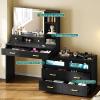 imageYITAHOME Vanity Desk with Mirror RGB LED Light and Charging Station Large 65quot Makeup Vanity Mirror with 3 Lights Mode and Brightness Adjusted Lots Storage Space10 Drawers 4 Storage Shelves BlackBlack