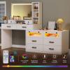imageYITAHOME Vanity Desk with Mirror RGB LED Light and Charging Station Large 65quot Makeup Vanity Mirror with 3 Lights Mode and Brightness Adjusted Lots Storage Space10 Drawers 4 Storage Shelves BlackWhite