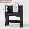 imageYITAHOME Vanity Desk with Mirror ampamp Light Makeup Vanity Table with Power Outlets and Jewelry Organizers Cabinet Dressing Table with Hair Dryer Rack 2 Drawers Cute Curved Design for Bedroom Black