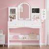 imageYITAHOME Vanity Desk with Mirror ampamp Light Makeup Vanity Table with Power Outlets and Jewelry Organizers Cabinet Dressing Table with Hair Dryer Rack 2 Drawers Cute Curved Design for Bedroom White